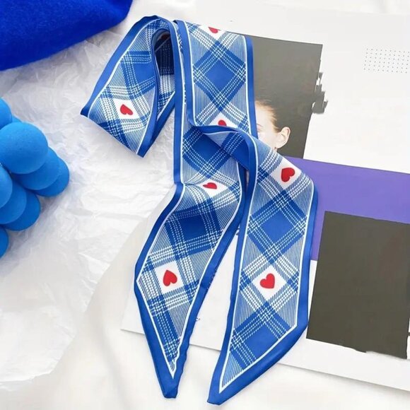 BLUE PLAID RIBBOON SCARF - Picture 1 of 2